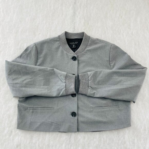 Rachel Zoe Womens Gray Long Sleeve Ribbed Trim Cuffed Cropped Jacket Size XL - Picture 1 of 8